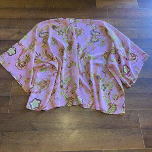 Aerie Women OS Kimono Sleeve Chiffon Open Cardigan Floral Beach
